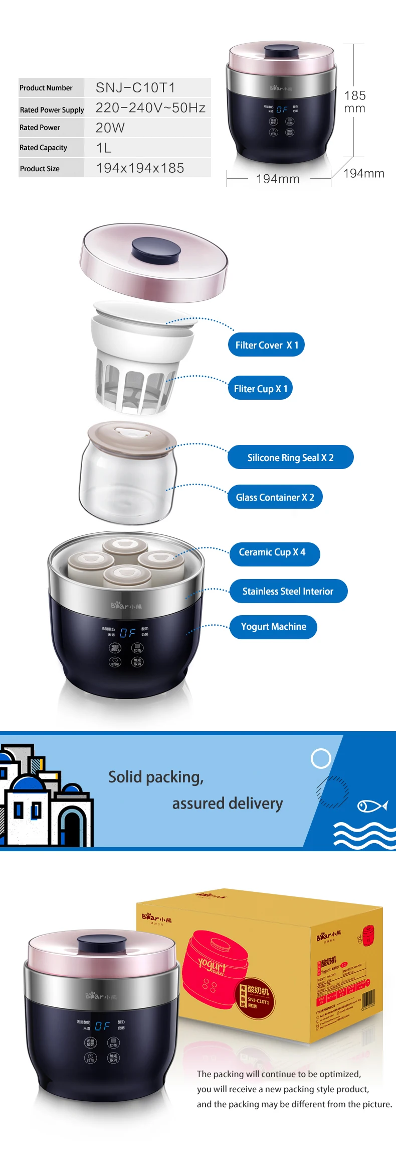 Fabricante de Iogurte Casa Iogurte Queijo Inteligente Aparelhos Automático Caseiro Arroz Vinho Máquina Snj-c10t1 8 Eletrodomésticos