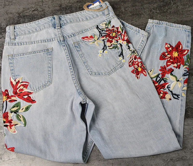 Europe and the United States women's high waist straight 3D three-dimensional heavy art around the irregular washing washed denim nine pants (29)