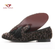 Мужские лоферы ручной работы с изысканной бахромой; мужские туфли на плоской подошве с леопардовым дизайном; Свадебные и банкетные туфли; комнатные туфли