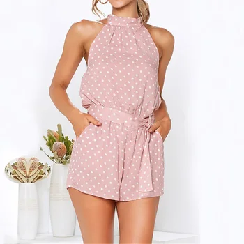 

Women Jumpsuits Dotted Sleeveless Backless Loose Beach Party Short Rompers TY53