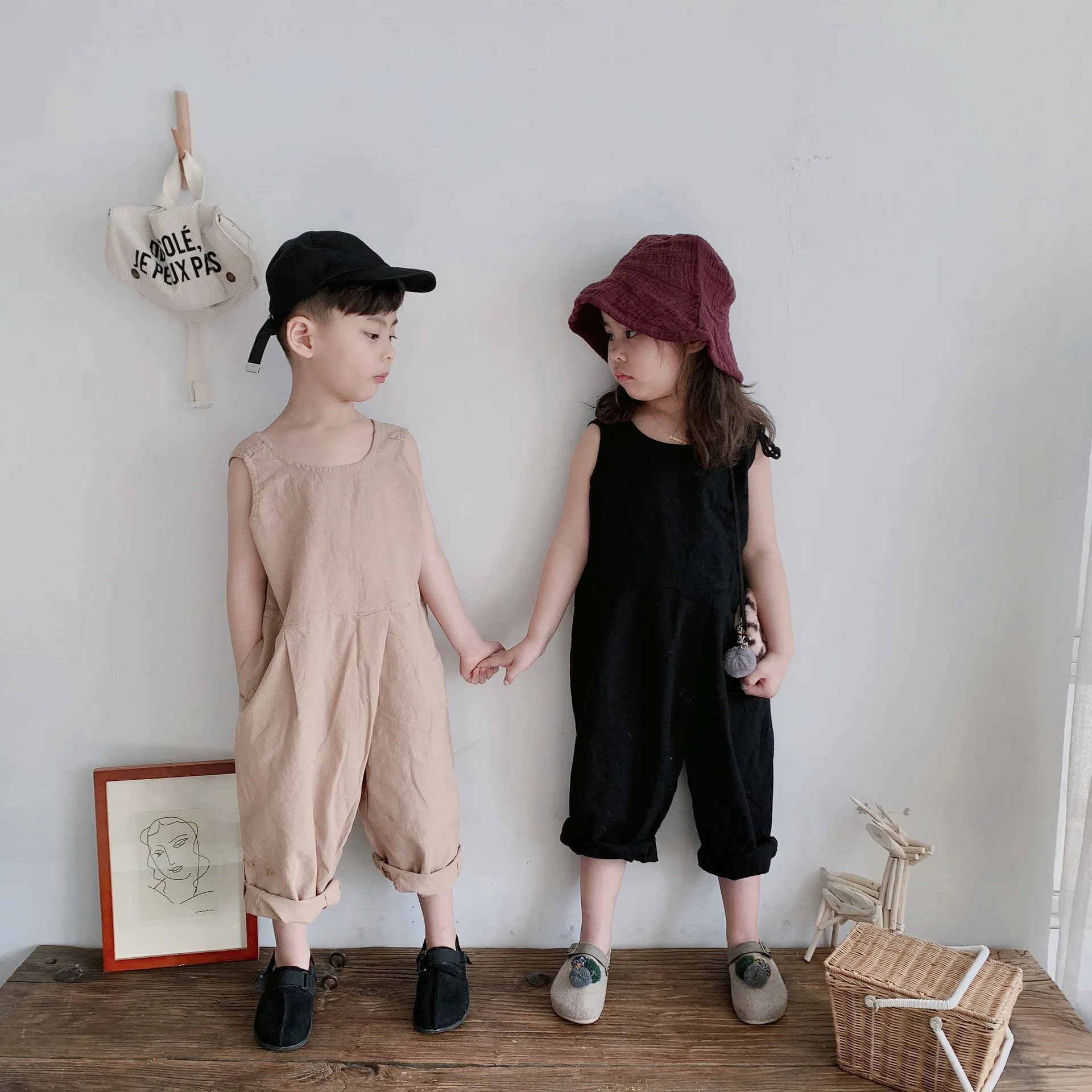 Модные летние детские льняные комбинезоны в Корейском стиле для мальчиков и девочек, повседневная одежда, модная детская одежда
