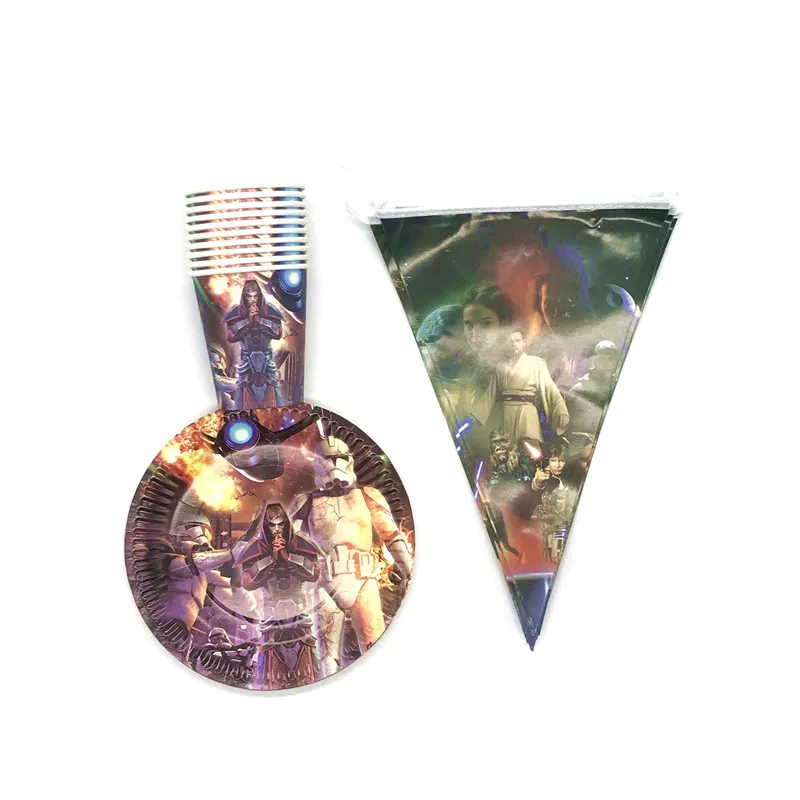 

High Quality 30Pcs/Lot Star Wars Theme Event Party Children Birthday Party Paper Cup Plate Flag Disposable Tableware Set Supply