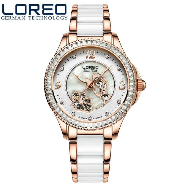 

2017 TOP elegant fashion LOREO watch hot sell automatic mechanical ceramic waterproof hollow stainless steel luxury women watch