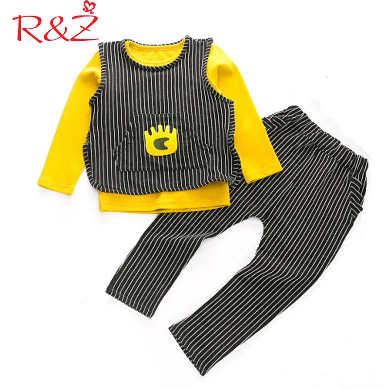 

R&Z Girls Clothing Set 2017 Autumn Sleeveless Pocket Vest+Solid Color Long Sleeve T Shirt+Striped Casual Pants Kids Clothes Suit