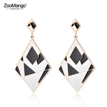 ZooMango OL стильные ювелирные изделия большие ромбовидные серьги черная и белая глазурь прострочка из нержавеющей стали розовое золото Гипербола серьги ZE18096
