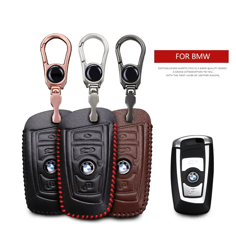 KUKAKEY Leather Remote Keyless Car Logo Keychain Key Case Cover For BMW