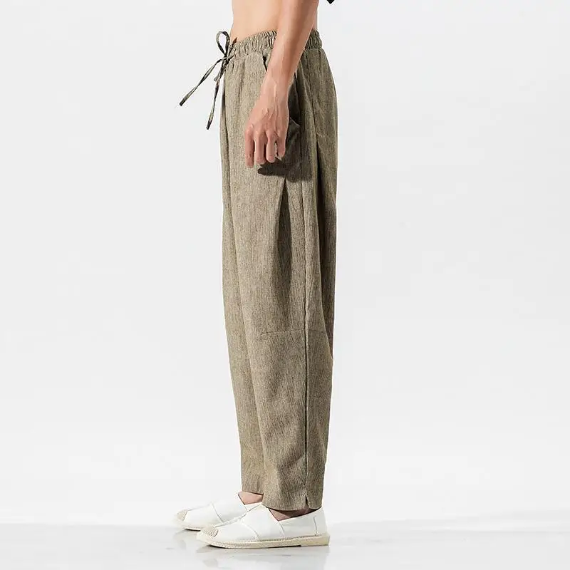 Più Degli Uomini di Formato Pantaloni stile harem pantaloni di Lino Maschio Tradizionale Cinese Abbigliamento Hip Hop Streetwear Abiti Da Lavoro Tai Chi Pantaloni 5XL
