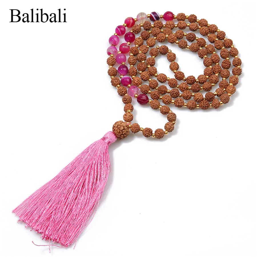 Balibali Mala Beads Rudraksha плетеное ожерелье для женщин натуральный камень молитва