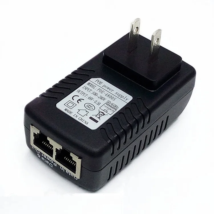 DC48V 0.5A 10/100 Мбит/с PoE Инжектор питания через Ethernet адаптер, pin 4/5(+), 7/8(-) AC100-240V, IP Камера США стандарт 2 плоских контактов