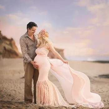 

Maternity Lace Dresses Women Sexy Off Shoulder Sleeveless Solid Lace Dress Pregnancy Dress Photography Premama Elegant Clothing