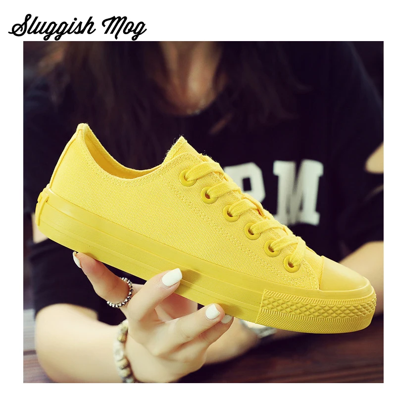 

Sluggish Mog Women Fashion Casual Canvas Candy Color Sneakers Lace-up Round Toe Basic Flats Plus Size 35-40 Shoes Woman WF50