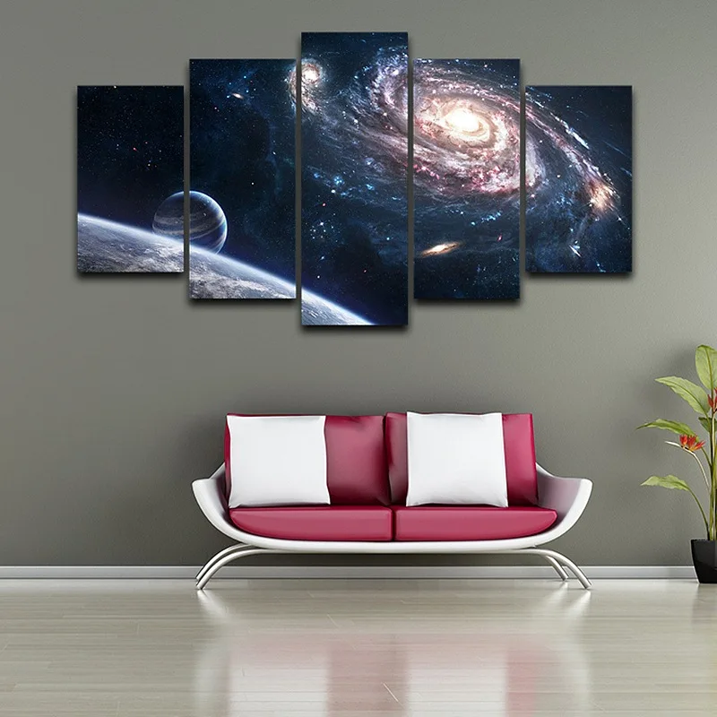 Modern Wall Art Painting HD Printed On Canvas Home Decor Pictures 5 Panel Frame Outer Space Planet Landscape Photo Poster 