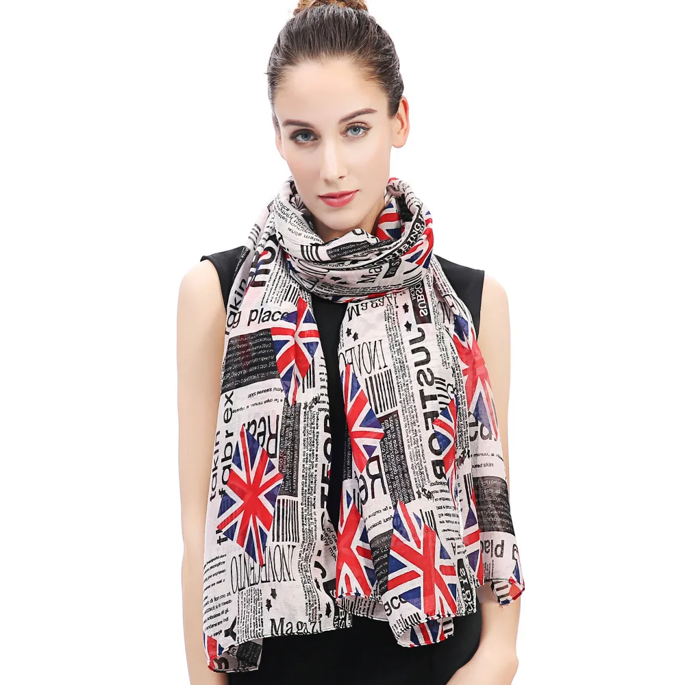 Vintage London Style Union Jack Newspaper Flag Print Women's Scarf