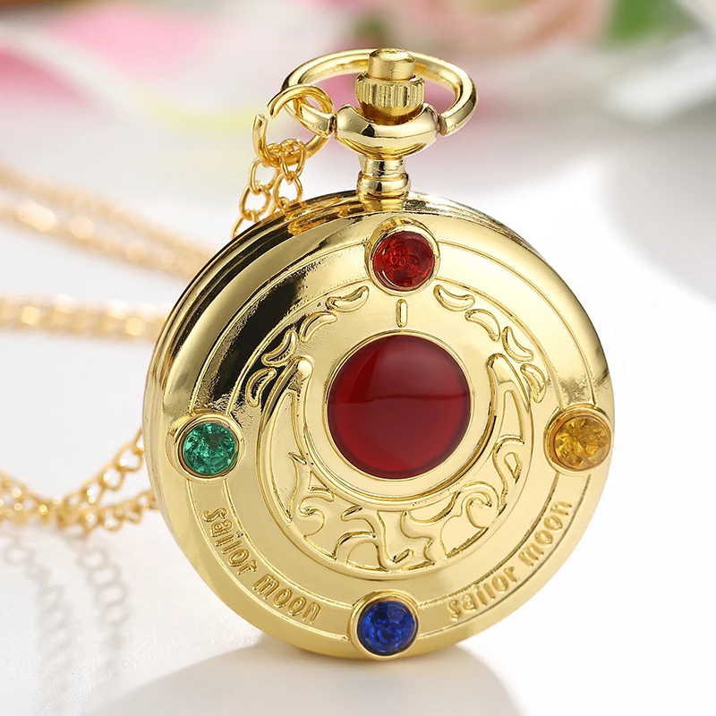 

Lovely Pocket Watches Japan Anime Magic Girl Sakura Star Cosplay Gold Pendant Necklace Fob Chain Quartz Clock for Children Kids