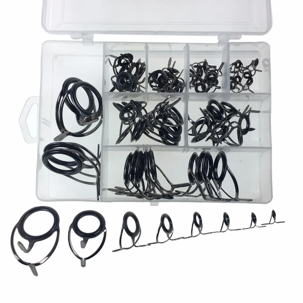 75Pcs Casting Fishing Rod Eyes Guides Tip Repair Kit Stainless Steel