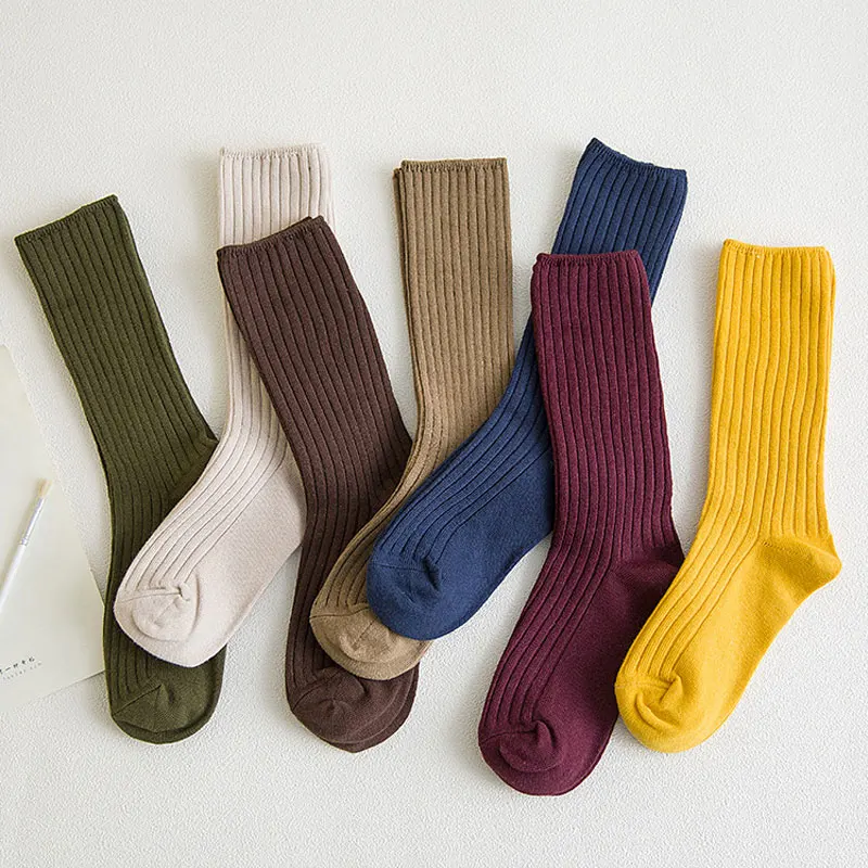 

5PC/Lot High Quality Soft Women Socks Harajuku Solid Loose Socks Casual Cotton Japanese Women Sock Striped Long Warm Socks Women