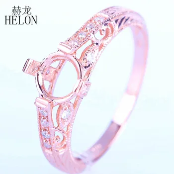 

HELON Vintage Art Deco Jewelry Solid 10k Rose Gold 5.5-6mm Round Semi Mount Engagement Wedding Natural Diamonds Ring Wholesale