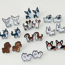 Милые собаки хаски домашних животных модные Асимметричные маленькие серьги унисекс серьги-каффы кольцо серьги аниме