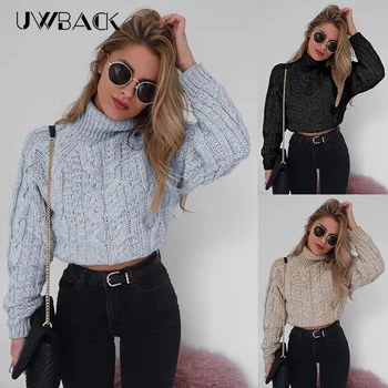 

2019 Autumn Winter Women's Sweater Casual Knitted Sweater Women Turtleneck Streetwear High Collar Pullovers Solid Coats DB004B