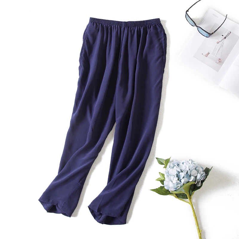 new 100 mulberry silk silk crepe DE chine is breathable and comfortable leisure household pants nine minutes of pants