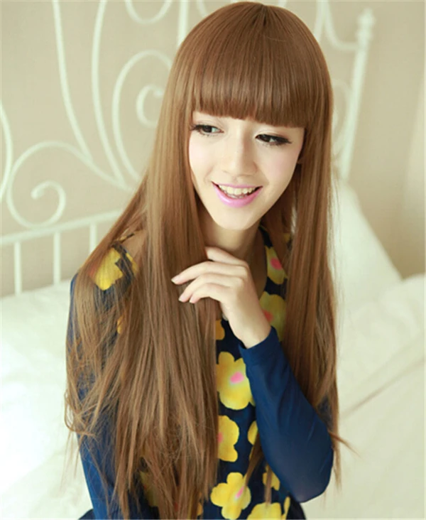 Korean Girl With Long Straight Hair Wig Hair Bangs Long Hair