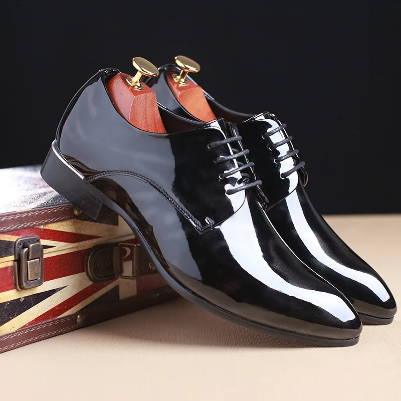 M-anxiu; модные мужские Яркие туфли на шнуровке; свадебные туфли из лакированной кожи с острым носком в деловом стиле; туфли размера плюс 38-48