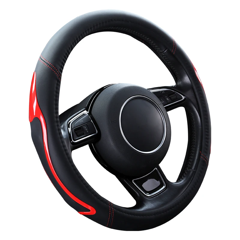 

KKYSYELVA 38CM Women car steering wheel cover Diamond PU leather Black Auto steering wheel Covers Interior Accessories