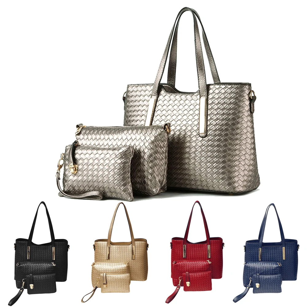 2017 3pcs font b set b font Fashion Knitting Women font b Handbag b font Composite