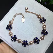 Отличающаяся хорошей устойчивостью натуральный 3*4 мм Сапфировый Браслет s925 стерлингового серебра цветы, хорошее ювелирное изделие, подарок для женщин, натуральный синий драгоценный камень