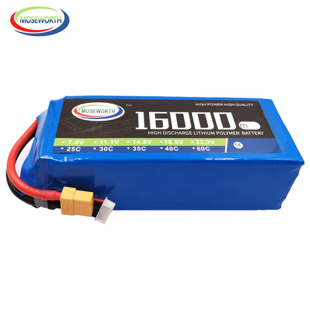 Новые батареи 6S 22,2 V 16000mAh 30C RC LiPo батарея для радиоуправляемого вертолета дрона квадрокоптера самолета автомобиля лодки грузовика 22,2 V 16A LiPo