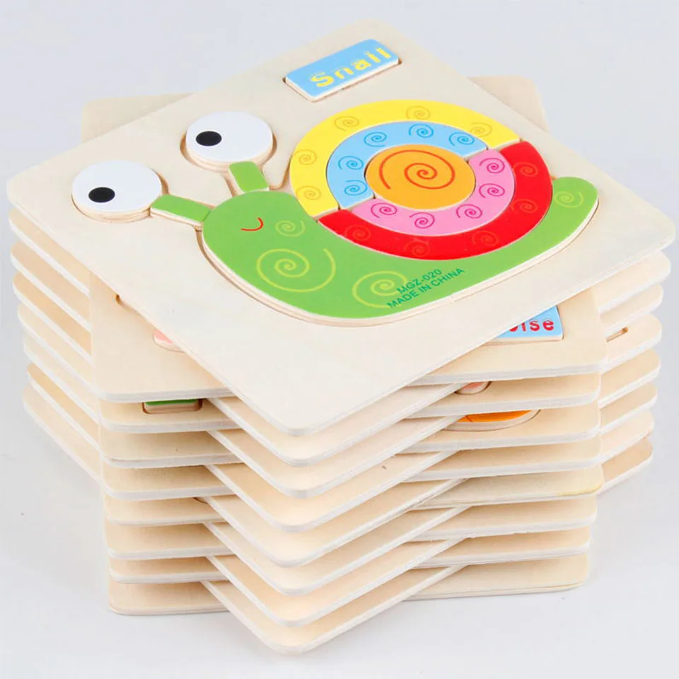 

4PCS Kids Animals 3D Puzzle Wooden Educational Toys Games For Children GiftsLearning & Education 24 patterns puzzles toy WJ302