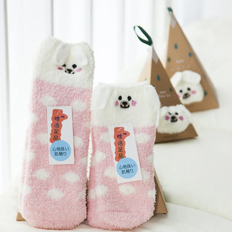 Super Warm Christmas Family Socks Women Girls Cartoon Floor Socks Rabbit Sheep Dot Sock Thicken Fleece 2016 Winter Home Clothing (30)
