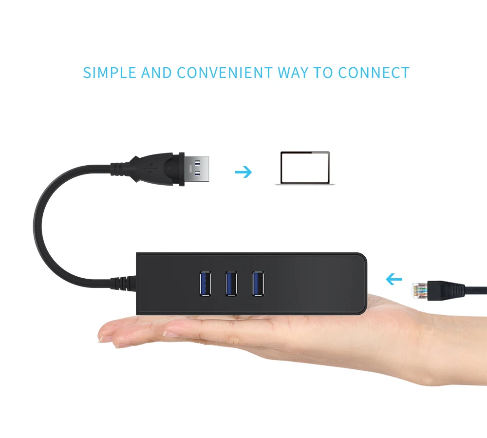 3 Port USB 3.0 HUB 10/100/1000 Mbps Usb to RJ45 Gigabit Network Card LAN Adapter Usb Ethernet for Windows USB Ethernet Adapter