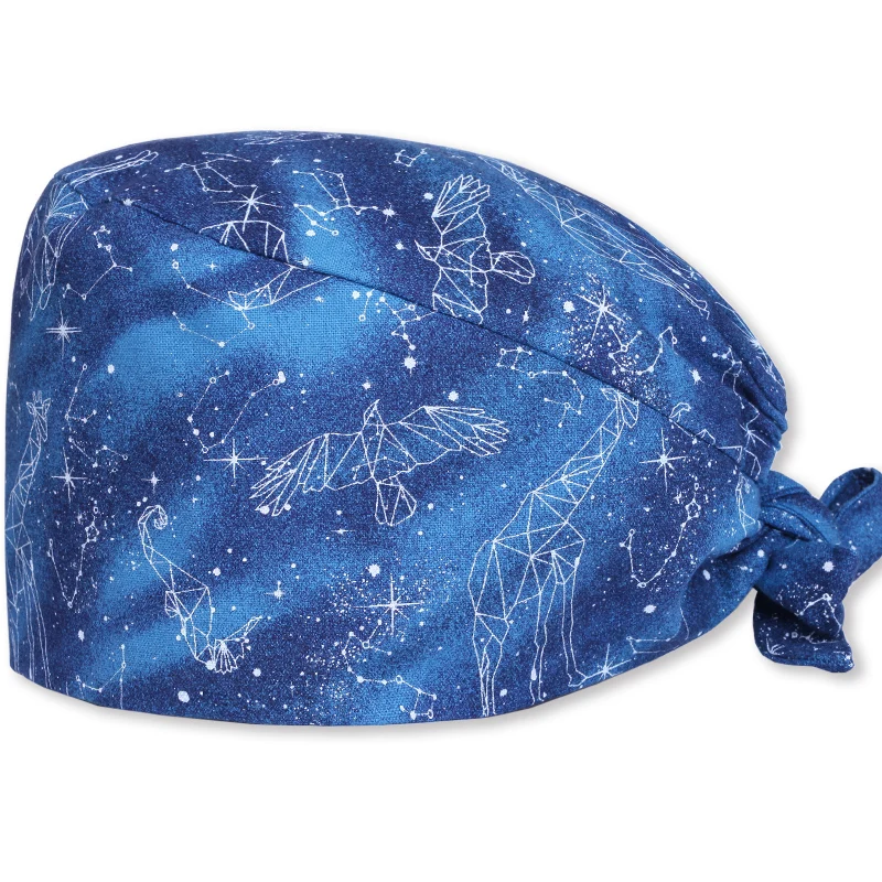 Sky Stars Surgical Caps Nurse Scrub Hat Cotton Tieback with Sweatband Hospital OR Veterinary Surgeon Work Skull Hats