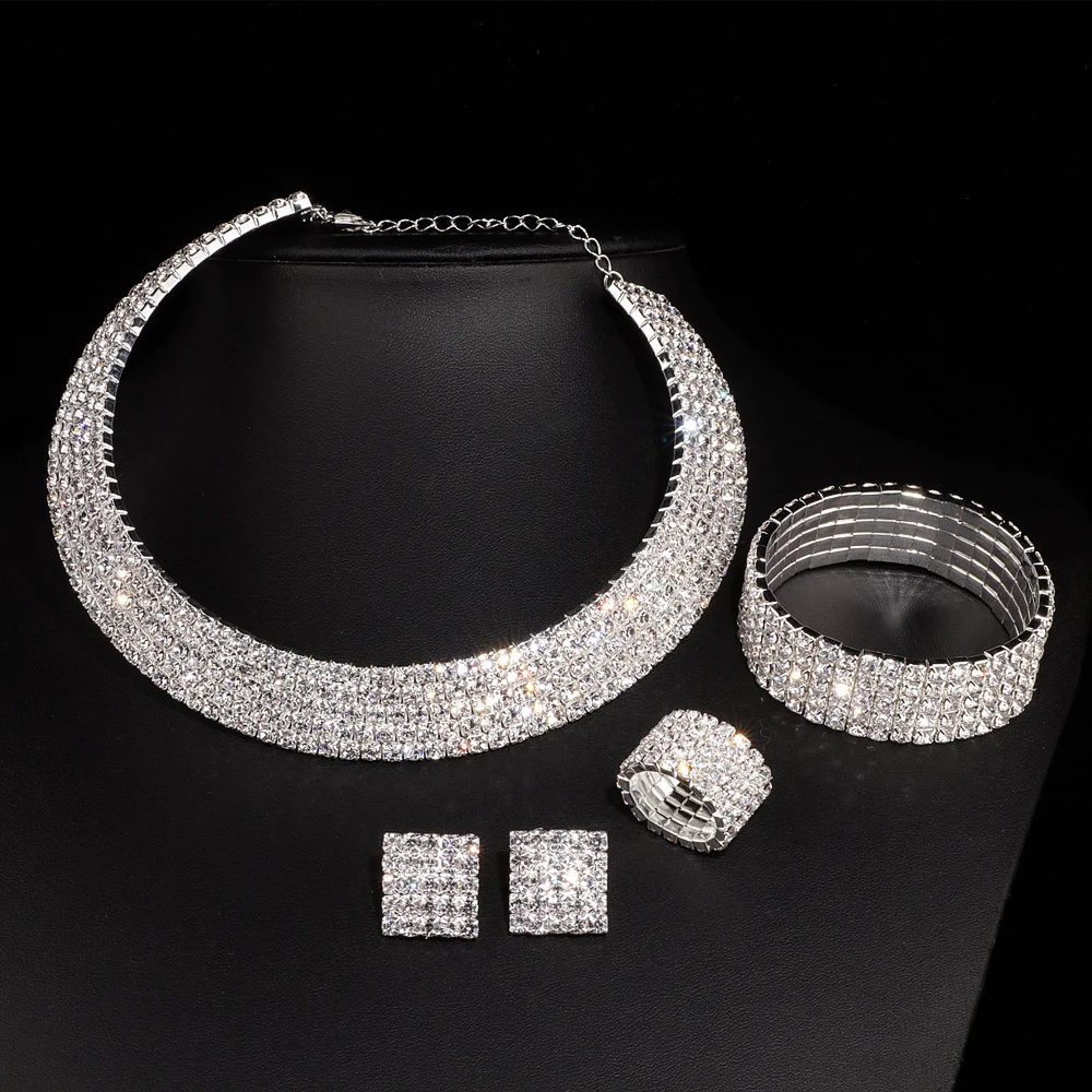 Cristal Cuadrado Collar Pendientes Cristal de Diamante Elegante Joyas de Mujer Conjunto de Cristal para Novia Boda joyería Size 40cm Lumanuby 