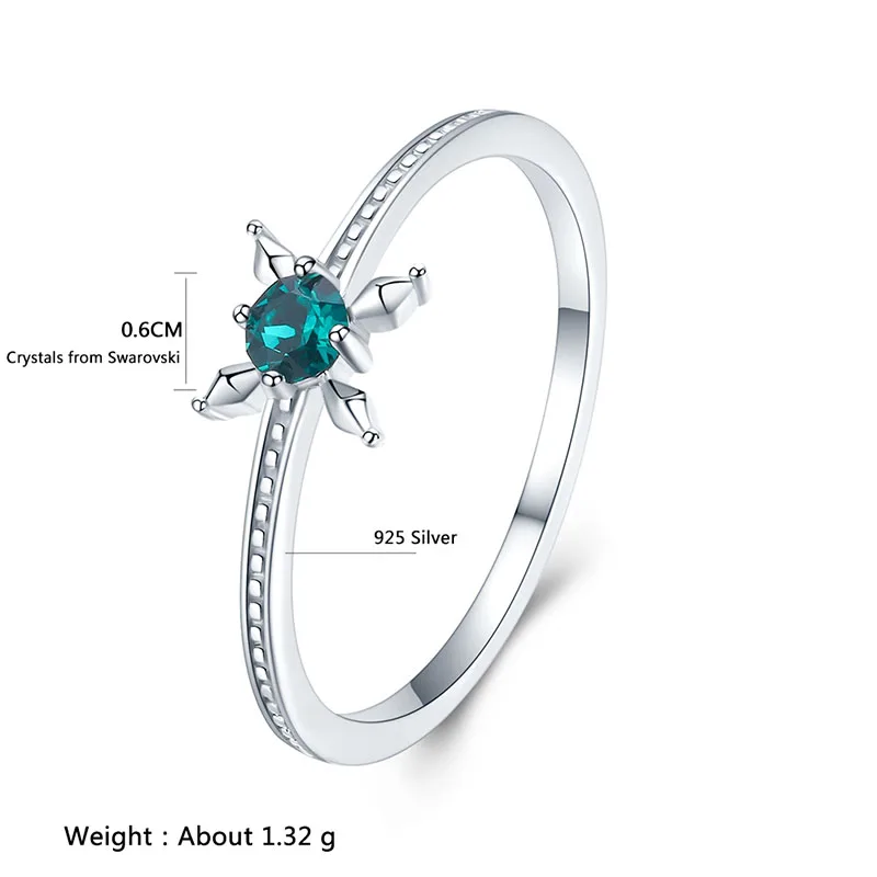 Изысканный зеленый кристалл от кольца swarovski для женщин Настоящее 925 пробы серебро простой стиль обручение ювелирные изделия кольцо подарки