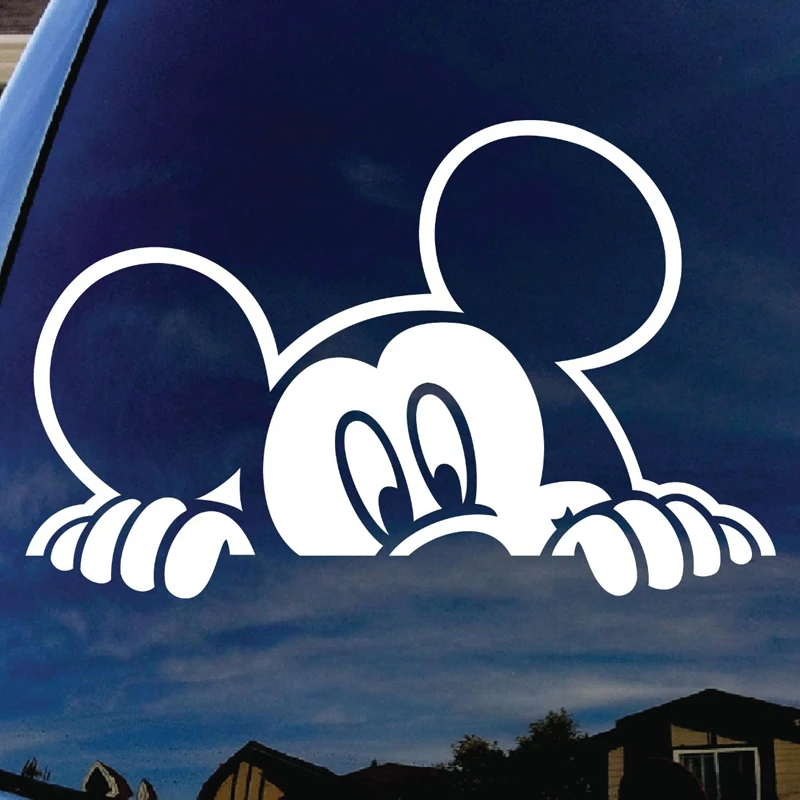 

Mickey Mouse Peeking Car Window Vinyl Decal Sticker 5" Wide Die Cut Decal Truck SUV Car Window Vinyl Die Cut Sticker