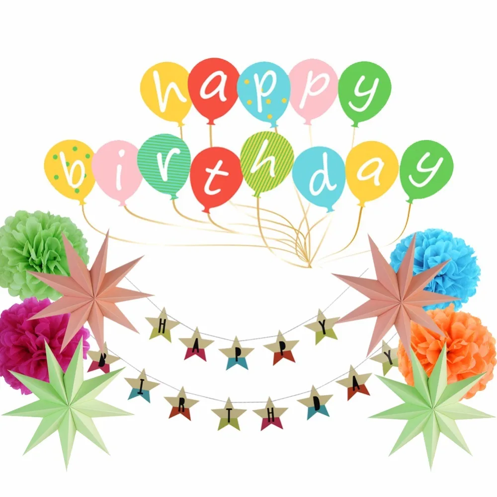 

Sunbeauty Happy Birthday Party Decoration Happy Birthday Bunting Banner Boy Girl Baby Shower Kids Favors Party Supplies