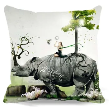 

Girl on the back of the rhino Pattern For Car Home sofa hotel Decorative 2017 Square cotton polyester Pillow case