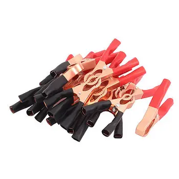 

10 Pair 50A Plastic Coated Handle Copper Alligator Clip Clamp Black Red