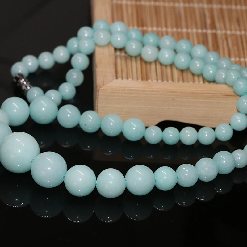 

Free shipping elegant amazonite stone jades 6-14mm round beads tower chain necklace fashion women choker jewelry 18inch B624-1