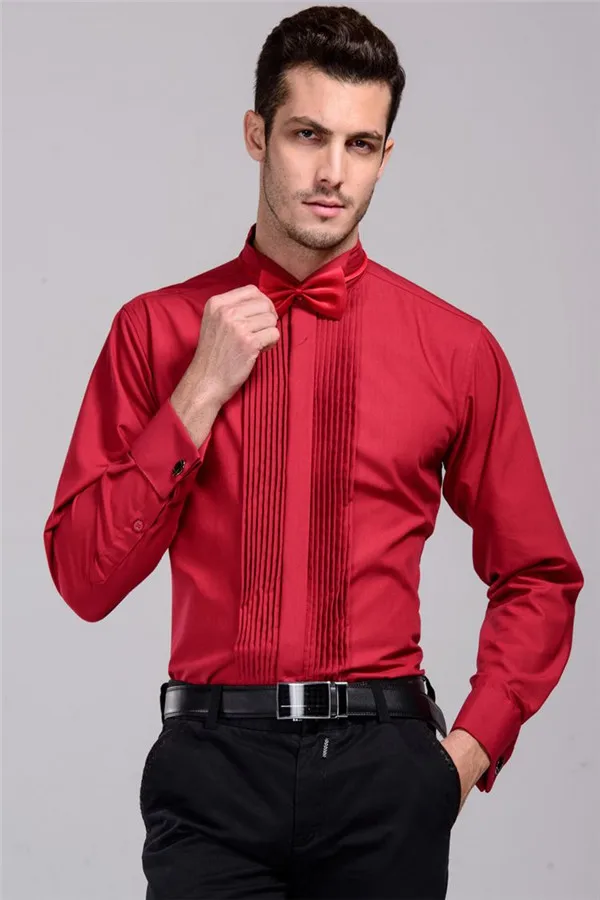 Для Мужчин's французские запонки с длинным рукавом платье рубашка мужской Формальные смокинг рубашка Размеры s и m ale свадебные рубашки для Для мужчин размеры S, M, l XXL, XXXL 5XL - Цвет: Red