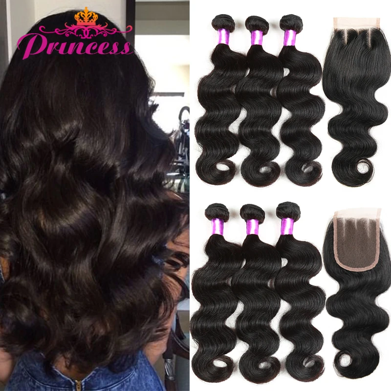 

7A Brazilian Virgin Hair With closure Brazilian Human Hair Weave 3 Bundles With Closure Brazilian Body Wave With Lace Closure