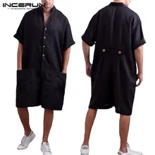 Пляжный отдых большие карманы человек Рабочий Комбинезон мешковатые брюки повседневные рэмпер короткий рукав комбинезоны Кнопка свободные Джемперы джоггеры