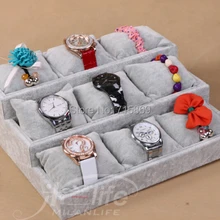 1 шт. серое дерево+ Бархатная выставочная витрина для украшений 12 сетка подушки часы браслет