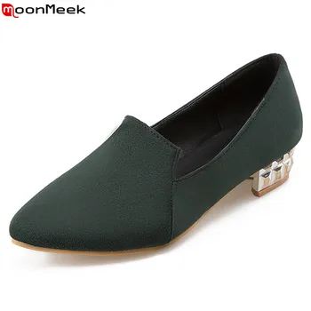 

MoonMeek 2020 spring autumn female pumps pointed toe shallow slip on square heel mature pumps women dress shoes med heels