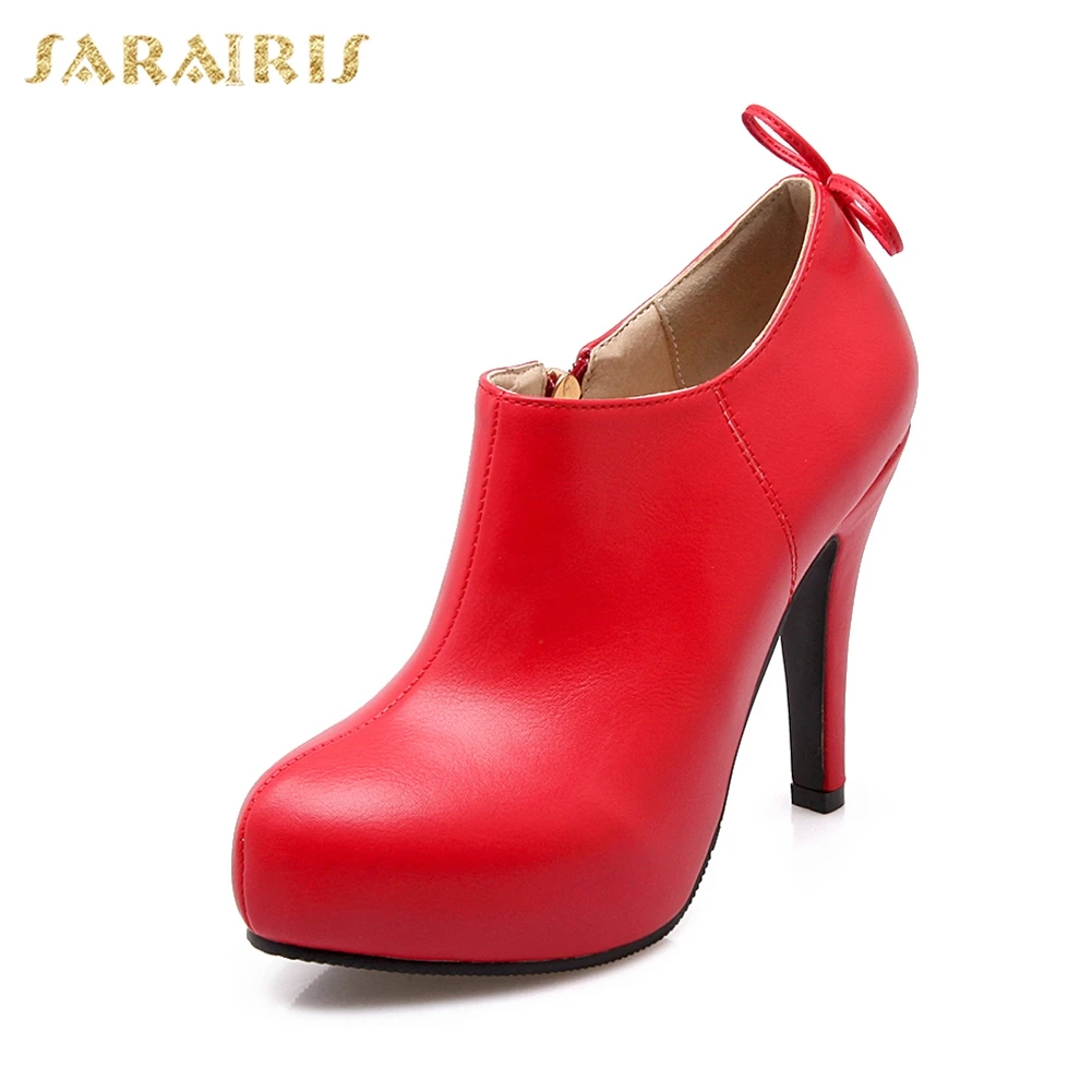 SARAIRIS/Новинка; большие размеры 34-43; ботинок; элегантные женские ботильоны на высоком тонком каблуке с острым носком; женская обувь - Цвет: Красный