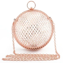 Металлический круглый кошелек с вырезами, женские круглые клатчи, сумки через плечо в металлической клетке, Женская вечерняя сумка, вечерние сумки-мессенджеры на цепочке