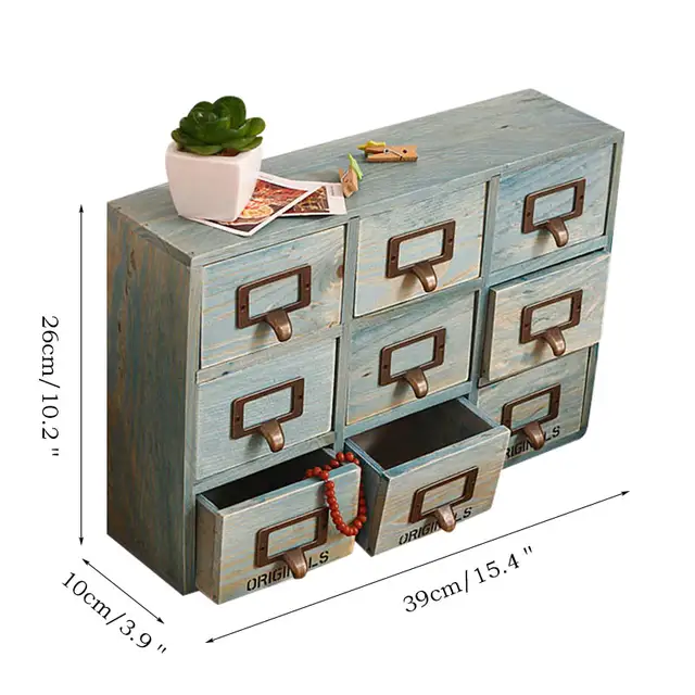 Home Desktop Nine Grid Three Layers Wooden Storage Drawer Jewelry