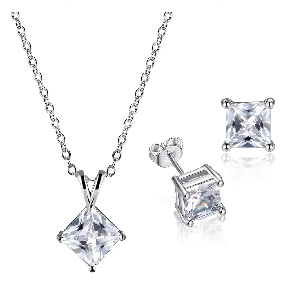 

ZXS Fashion Luxury CZ Jewelry Sets 925 Sterling Silver Earring+Pendant Necklace Set Women Anniversary Gifts